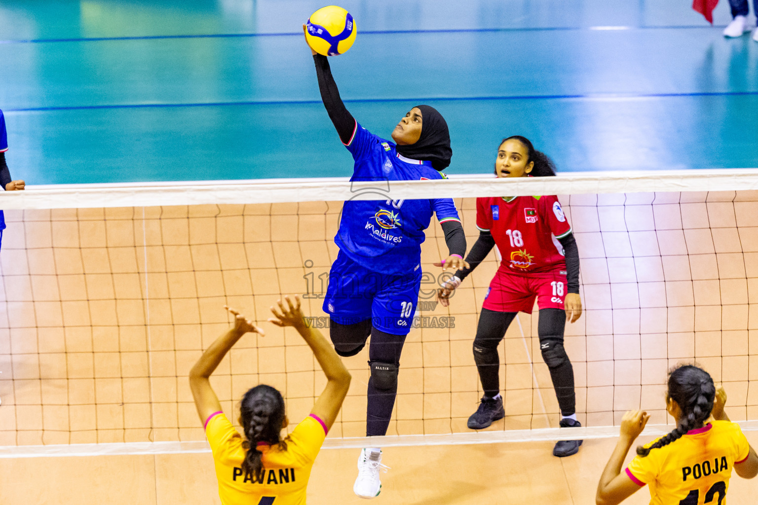 Maldives vs Sri Lanka in Day 2 of CAVA U20 Woman's Volleyball Championship 2024 was held in Social Center, Male', Maldives on 19th July 2024. Photos: Nausham Waheed / images.mv