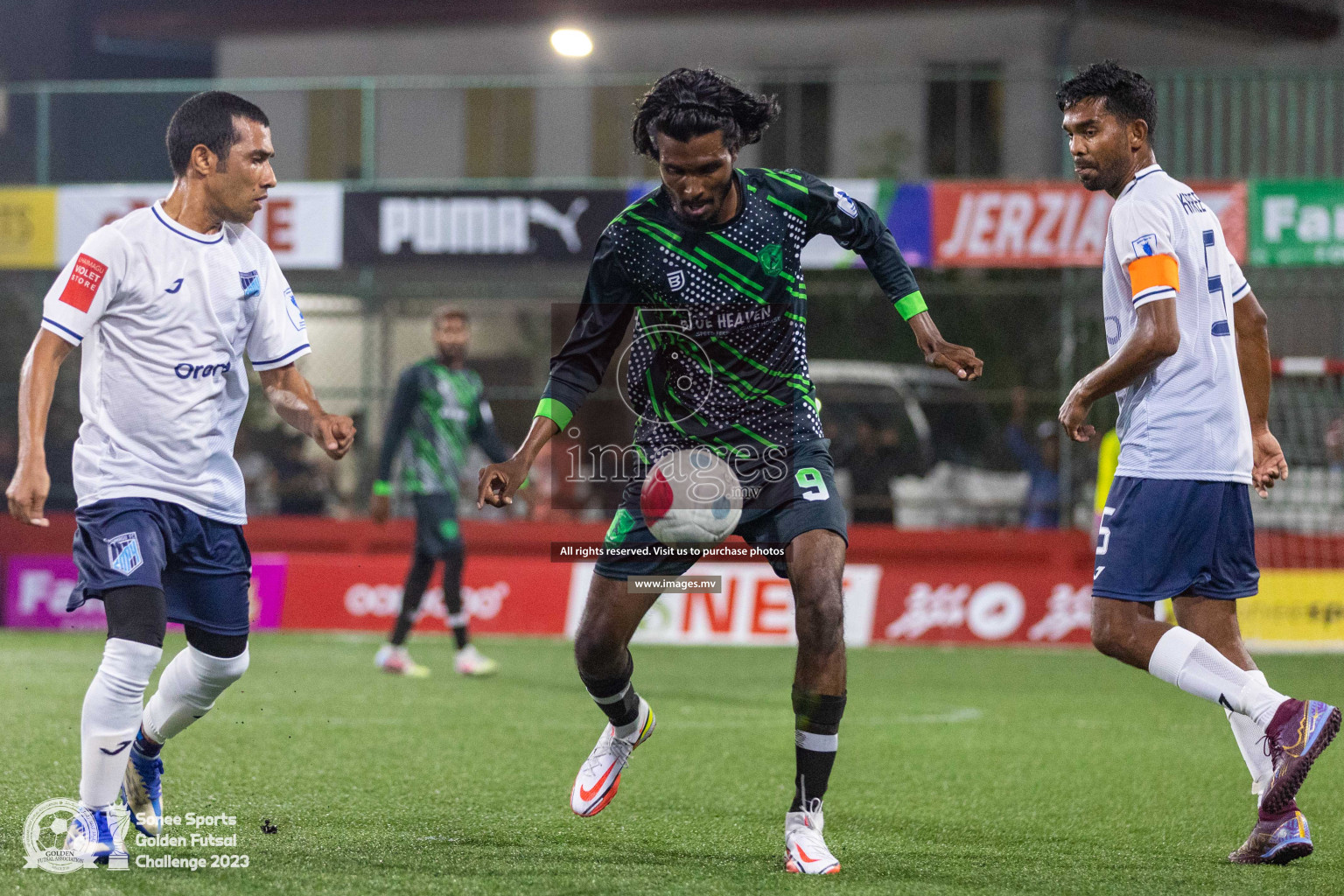 Sh. Feevah vs Sh. Lhaimagu in Day 4 of Golden Futsal Challenge 2023 on 08 February 2023 in Hulhumale, Male, Maldives