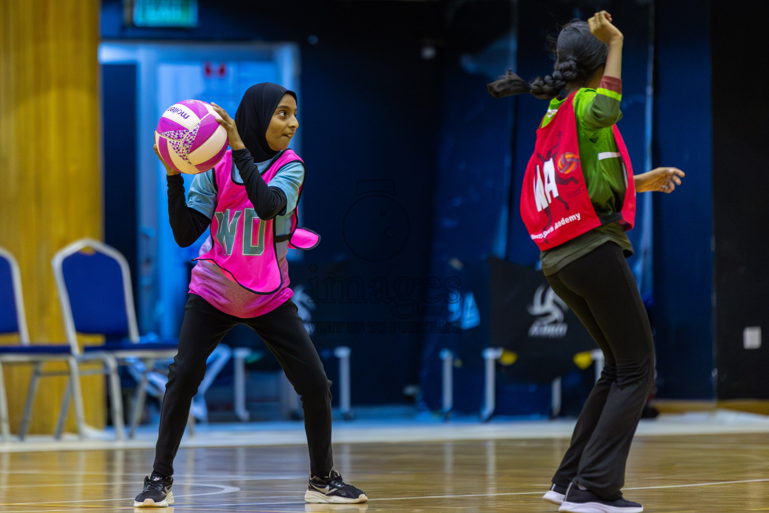 Fionti A Team vs Netkids B in Day 3 of 3rd Netball Junior Championship, held at Social Center on Wednesday 22nd January 2025 . Photos: Shuu Abdul Sattar / images.mv