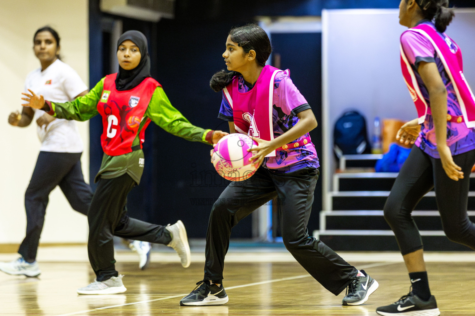 N Sports Academy vs FIONTI Sports Academy in Day 5 of 3rd Netball Junior Championship, held at Social Center on Thursday 23rd January 2025 . Photos: Shuu Abdul Sattar / images.mv