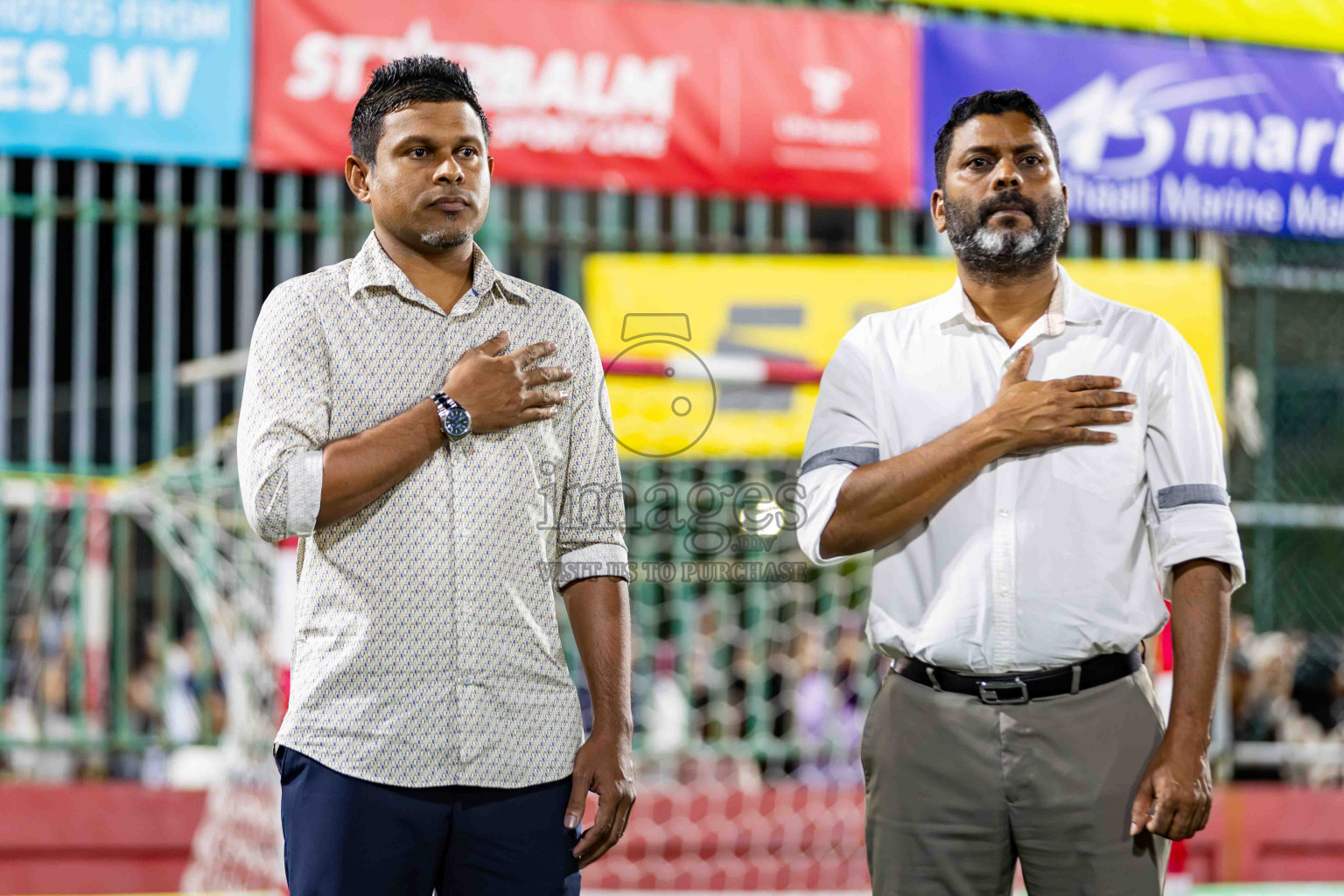 L. Gan VS B. Eydhafushi in the Finals of Golden Futsal Challenge 2024 which was held on Thursday, 7th March 2024, in Hulhumale', Maldives. 
Photos: Hassan Simah / images.mv