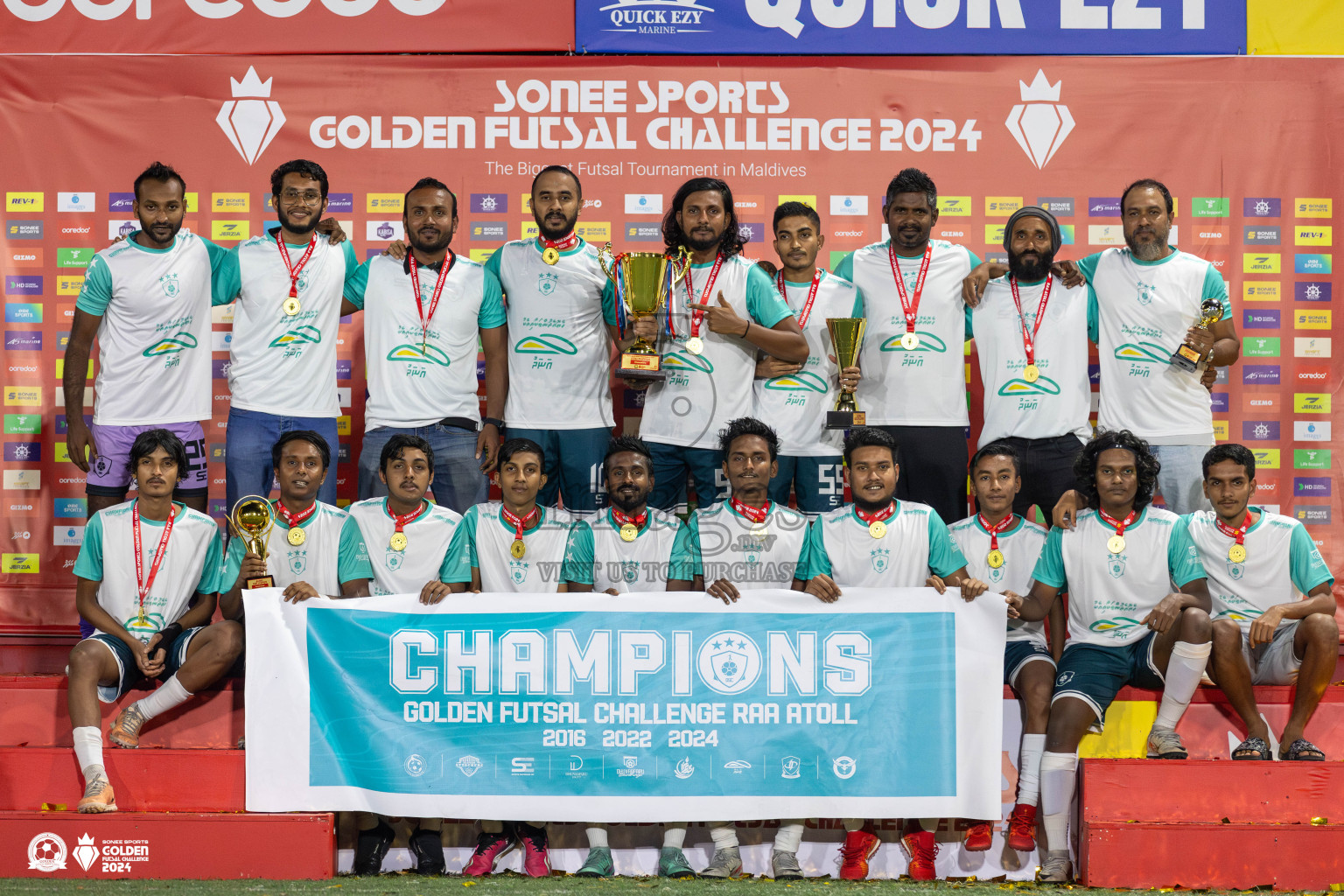 R Dhuvaafaru vs R Alifushi in Day 18 of Golden Futsal Challenge 2024 was held on Thursday, 1st February 2024, in Hulhumale', Maldives Photos: Mohamed Mahfooz Moosa, / images.mv