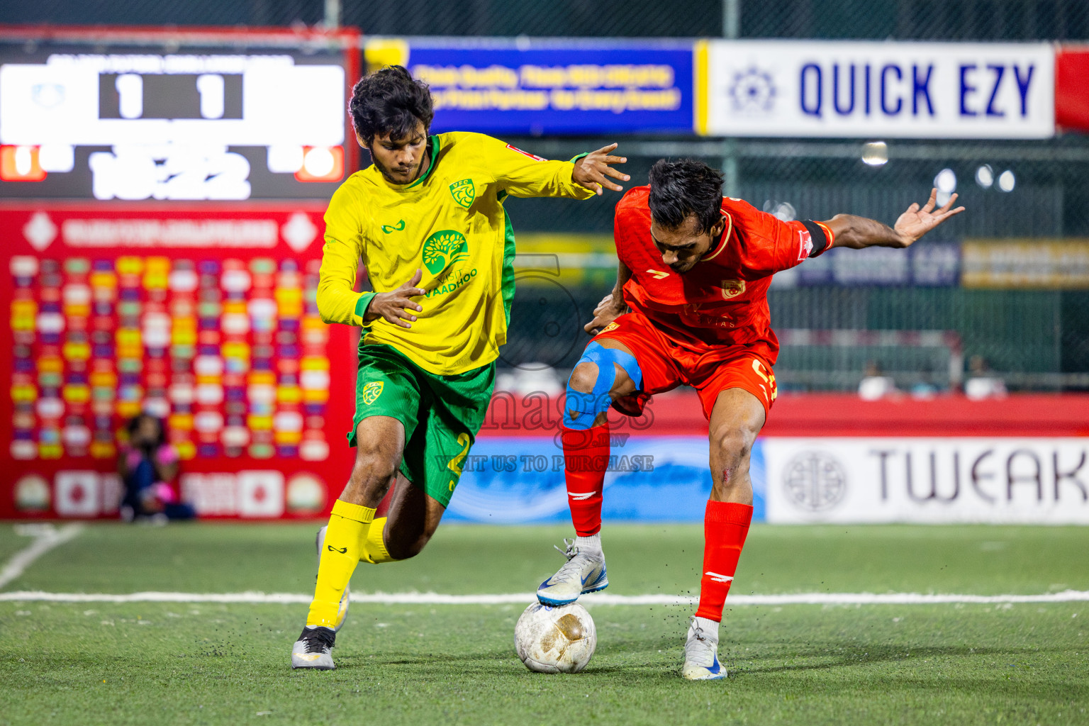 Gdh Vaadhoo vs GA Dhevvadhoo in zone round on Day 32 of Golden Futsal Challenge 2025 was held on Wednesday , 5th February 2025, in Hulhumale', Maldives. Photos: Nausham Waheed / images.mv