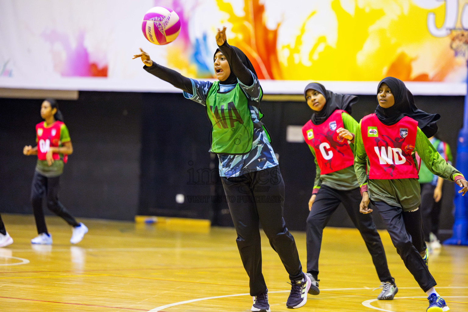 Fiontti Sports Club vs High Flyers U13 Finals of 3rd Netball Junior Championship, held at Social Center on Saturday, 25th January 2025 . Photos: Nausham Waheed / images.mv