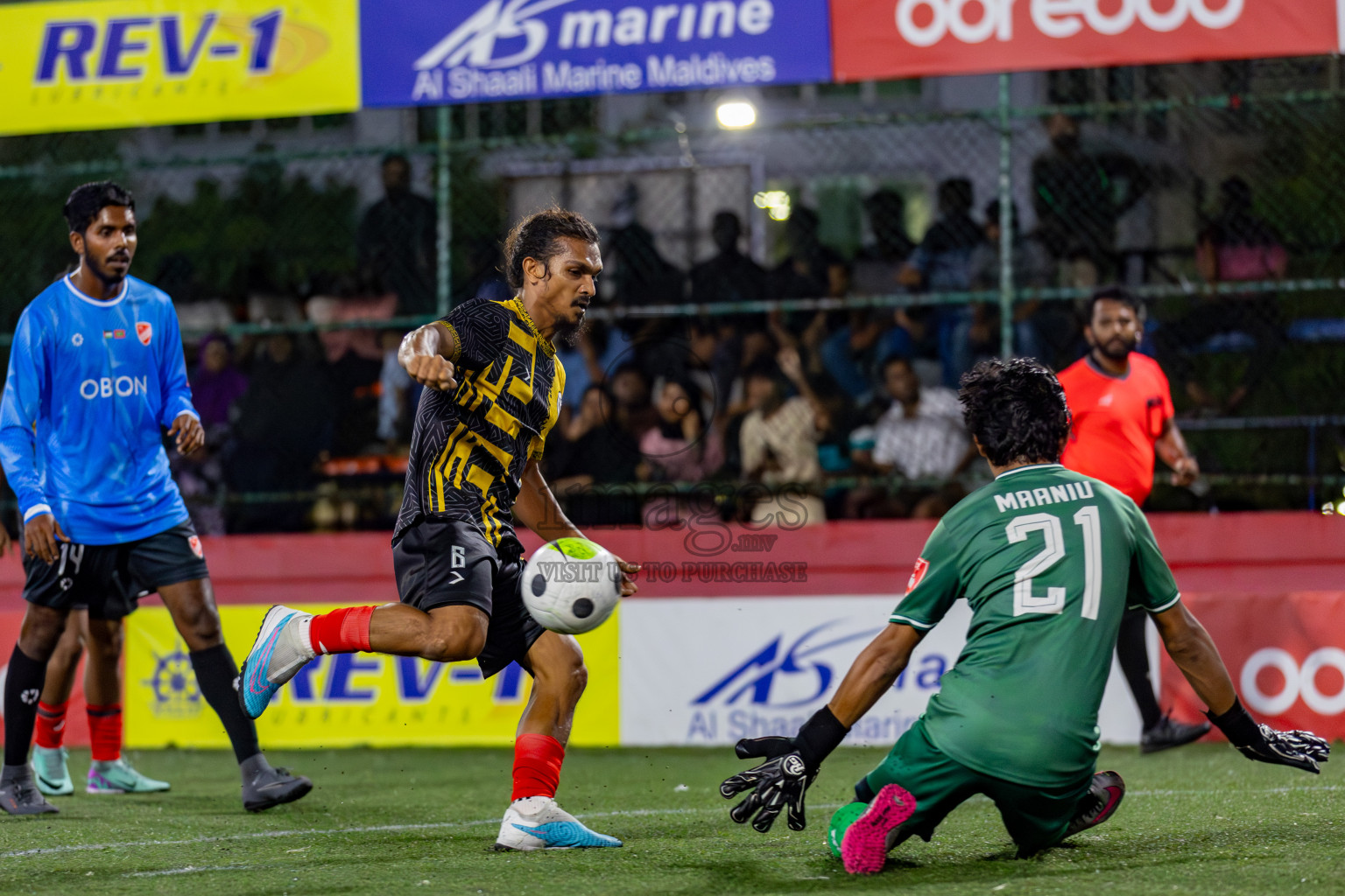 M. Naalaafushi vs Dh. Kudahuvadhoo on Day 36 of Golden Futsal Challenge 2024 was held on Wednesday, 21st February 2024, in Hulhumale', Maldives 
Photos: Hassan Simah/ images.mv