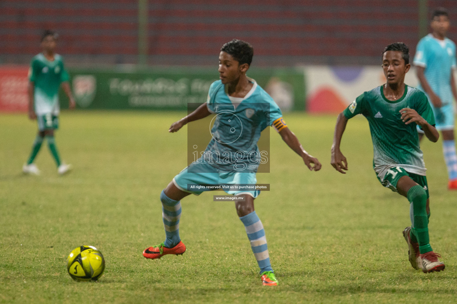 Rehendhi School vs Ameeniya School in Mamen Inter-School Football Tournament 2019 (U15) on 13th March 2019, in Male' Maldives (Images.mv Photo: Ismail Thoriq)