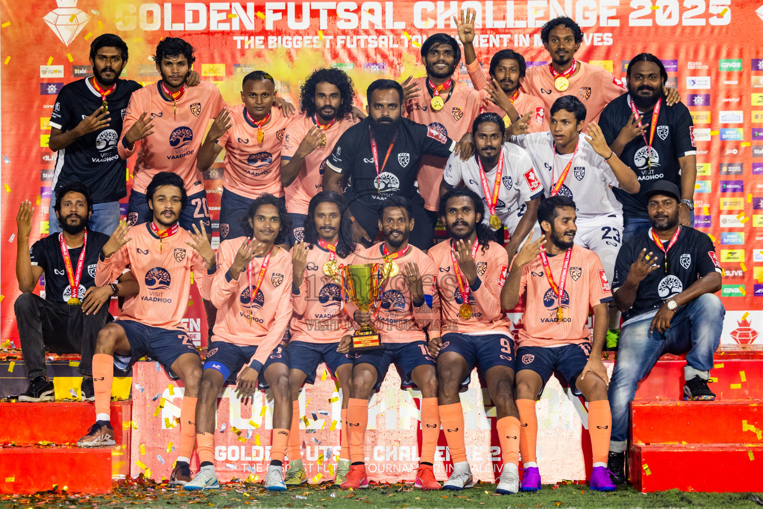 GDh Vaadhoo vs GDh Gadhdhoo in Gaafu Dhaal Atoll Final in Day 24 of Golden Futsal Challenge 2025 was held on Tuesday , 28th January 2025, in Hulhumale', Maldives. Photos: Nausham Waheed / images.mv