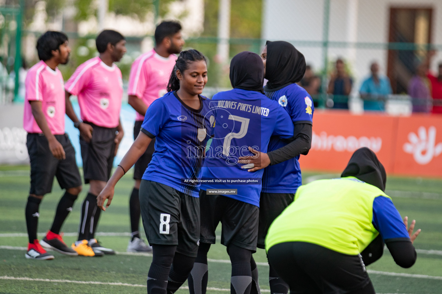 Maldives Ports Limited vs Dhivehi Sifainge Club in the semi finals of 18/30 Women's Futsal Fiesta 2019 on 27th April 2019, held in Hulhumale Photos: Hassan Simah / images.mv