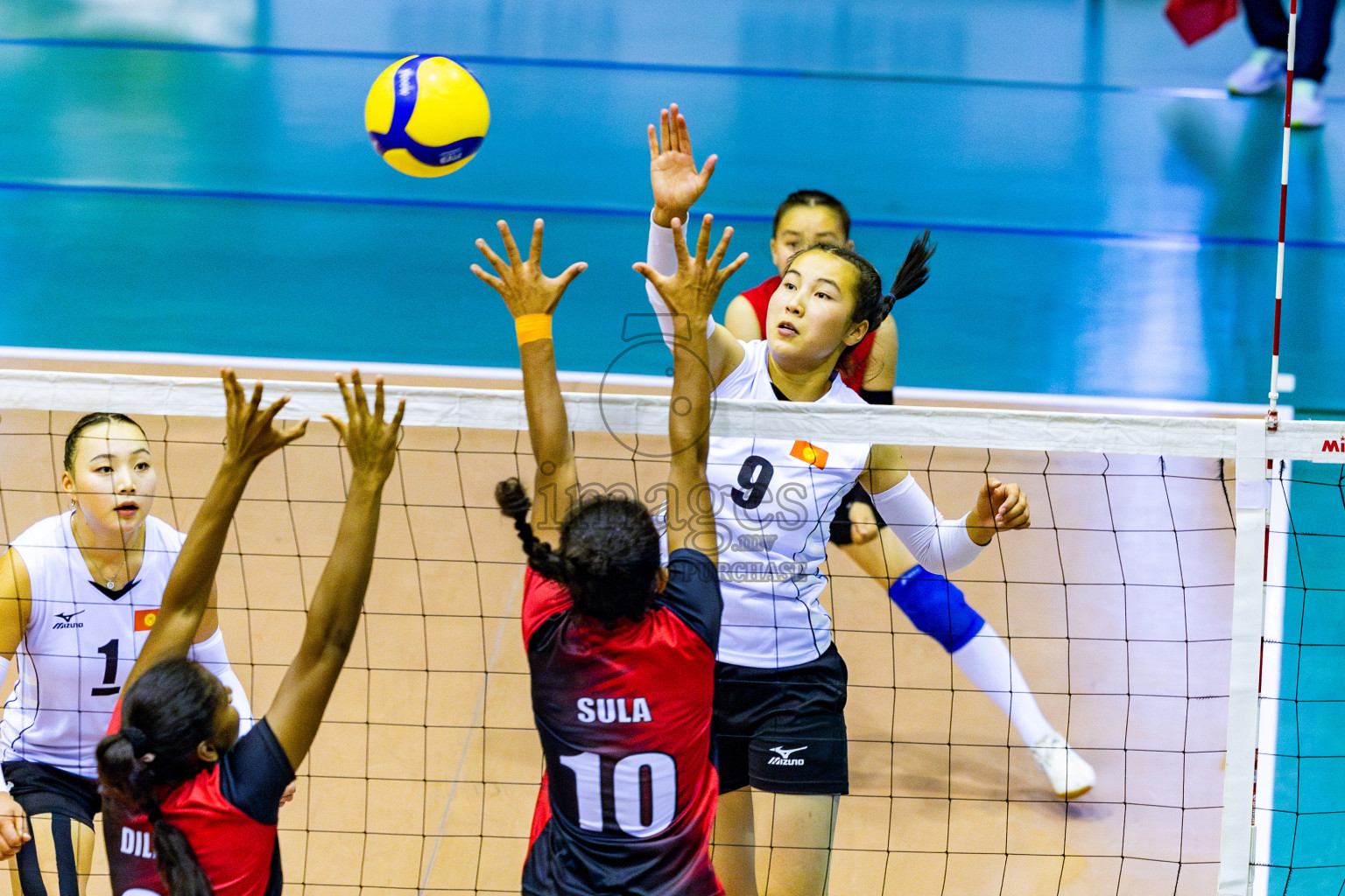 Kyrgyzstan vs Sri Lanka in Day 3 of CAVA U20 Woman's Volleyball Championship 2024 was held in Social Center, Male', Maldives on 20th July 2024. Photos: Nausham Waheed / images.mv