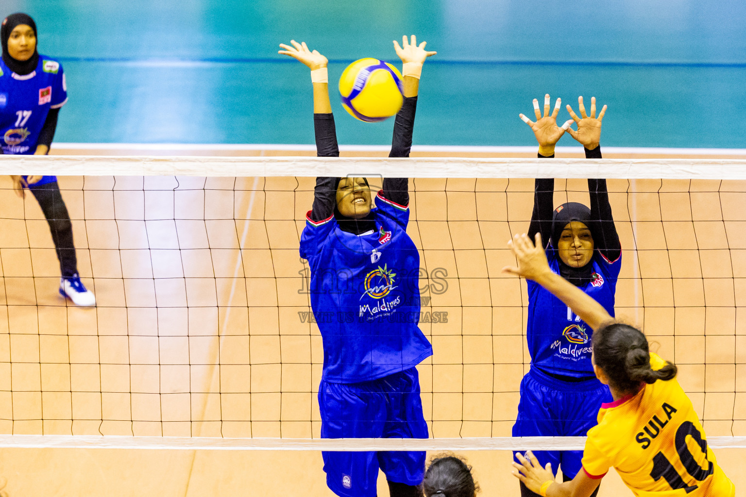 Maldives vs Sri Lanka in Day 2 of CAVA U20 Woman's Volleyball Championship 2024 was held in Social Center, Male', Maldives on 19th July 2024. Photos: Nausham Waheed / images.mv