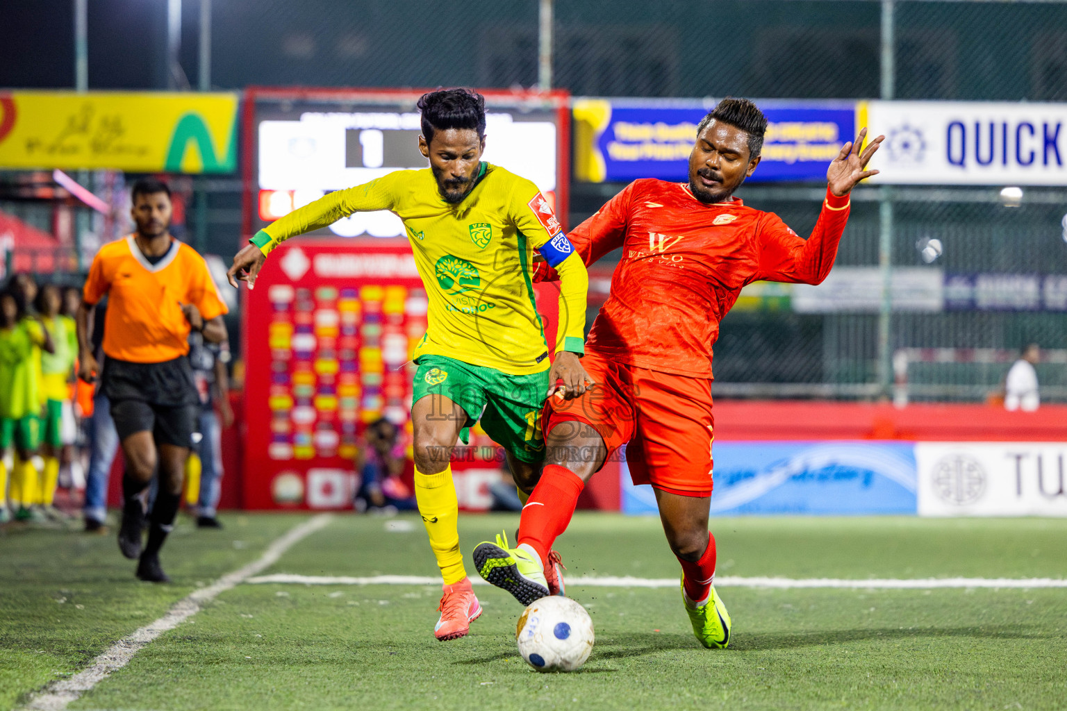 Gdh Vaadhoo vs GA Dhevvadhoo in zone round on Day 32 of Golden Futsal Challenge 2025 was held on Wednesday , 5th February 2025, in Hulhumale', Maldives. Photos: Nausham Waheed / images.mv