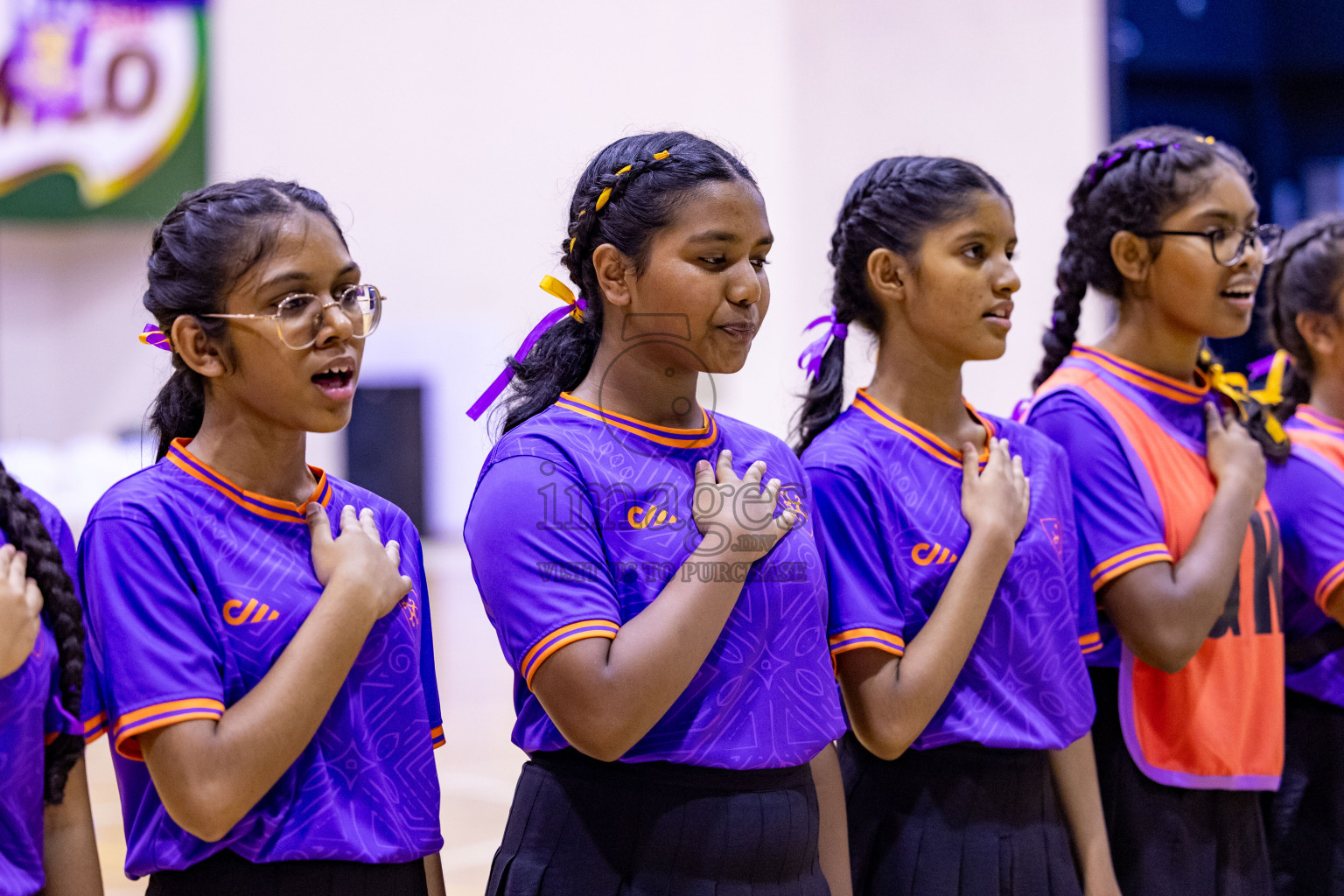 Iskandhar School vs Ghiyasuddin International School in the U15 Finals of Inter-school Netball Tournament held in Social Center at Male', Maldives on Monday, 26th August 2024. Photos: Hassan Simah / images.mv