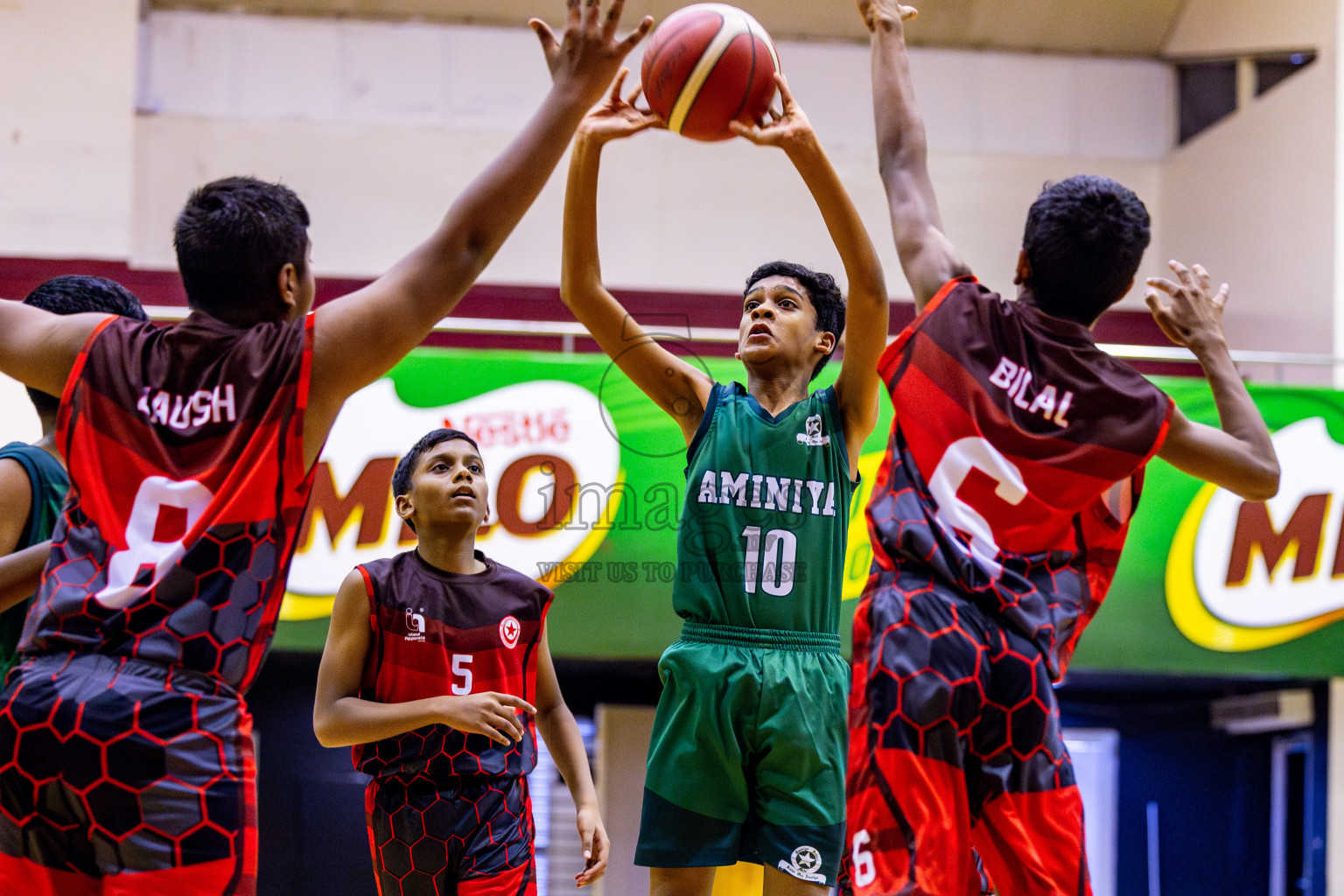 Aminiyya School vs Iskandhar School in day 26 of Junior Basketball Championship 2024 was held in Social Center, Male', Maldives on Tuesday, 10th December 2024. Photos: Nausham Waheed / images.mv