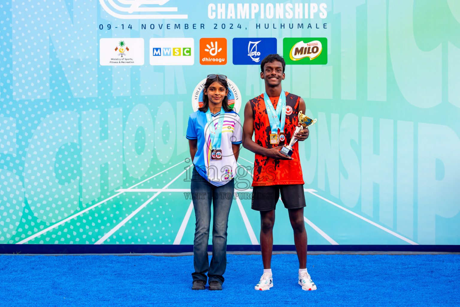 Day 6 of MWSC Interschool Athletics Championships 2024 held in Hulhumale Running Track, Hulhumale, Maldives on Thursday, 14th November 2024. Photos by: Nausham Waheed / Images.mv