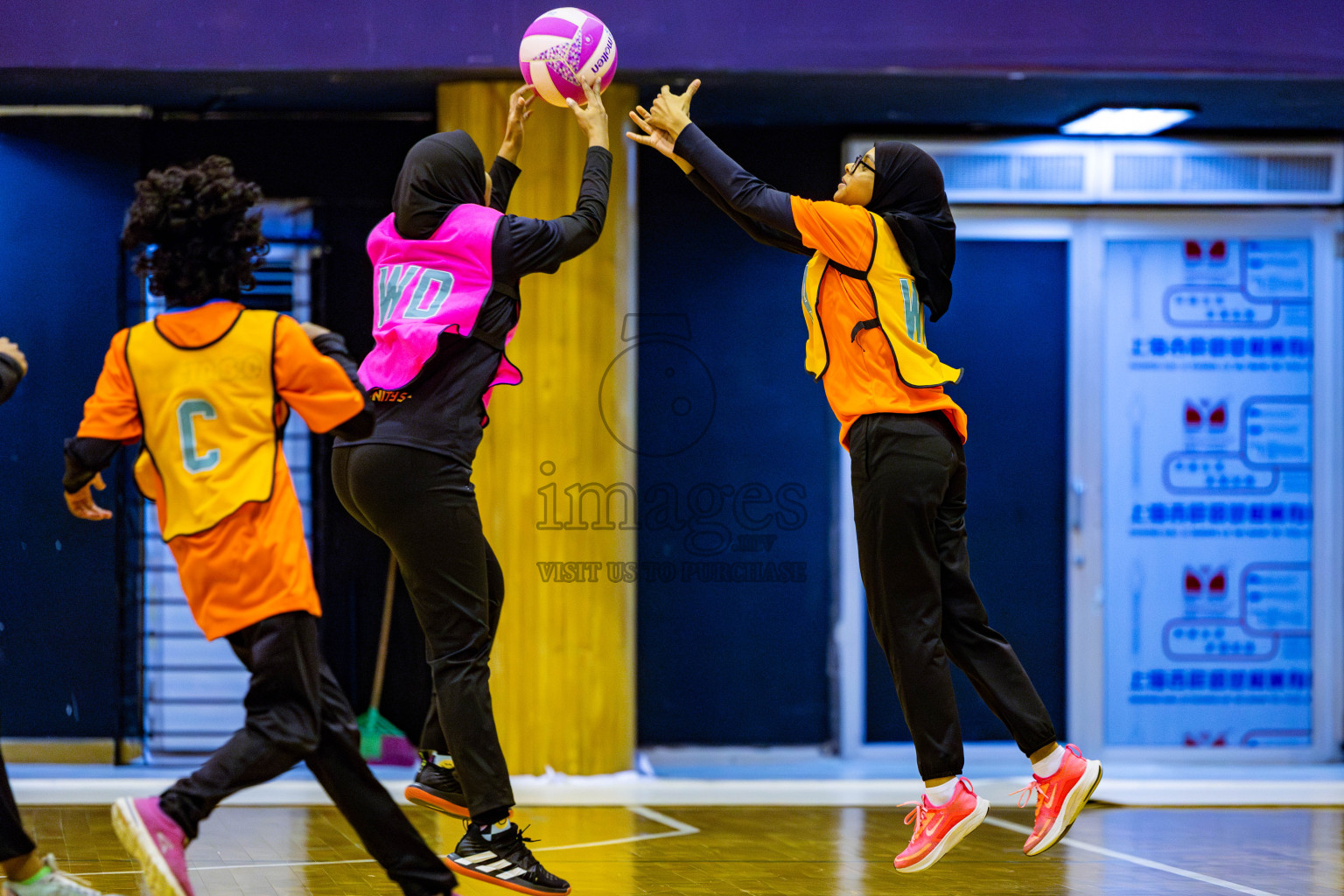 Invicto Sports Club vs United Unity Sports Club in Day 9 of National Netball Tournament 2025 held in Social Center at Male', Maldives on Monday, 26th May 2025. Photos: Nausham Waheed / images.mv