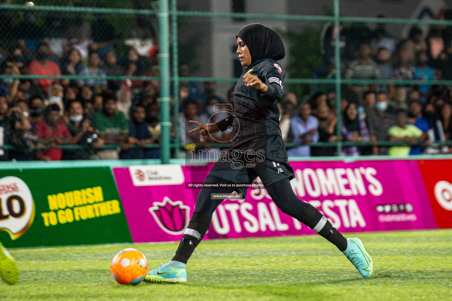 Club WAMCO vs DSC in the Semi Finals of 18/30 Women's Futsal Fiesta 2021 held in Hulhumale, Maldives on 14th December 2021. Photos: Shu Abdul Sattar / images.mv