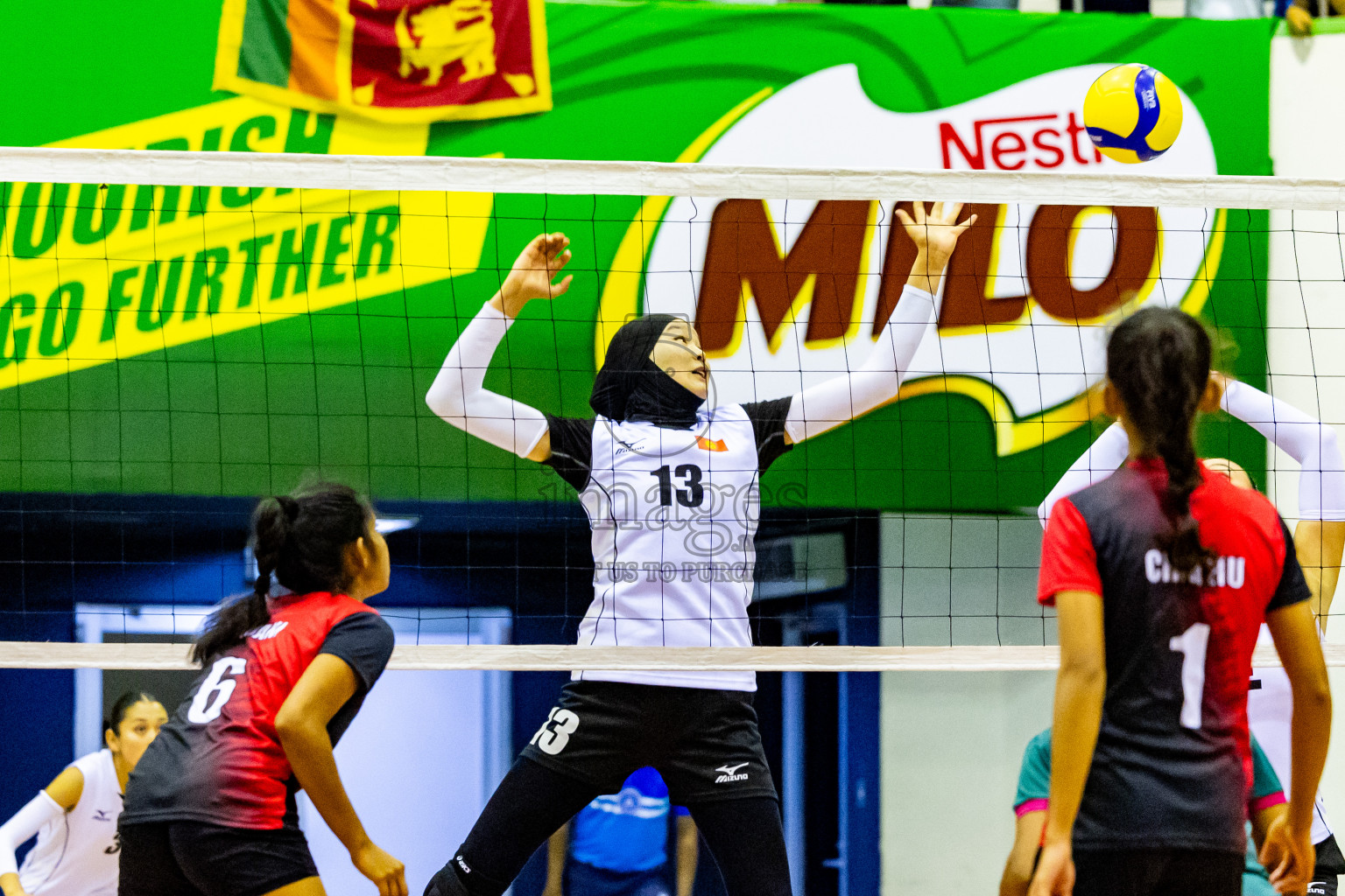 Kyrgyzstan vs Sri Lanka in Day 3 of CAVA U20 Woman's Volleyball Championship 2024 was held in Social Center, Male', Maldives on 20th July 2024. Photos: Nausham Waheed / images.mv