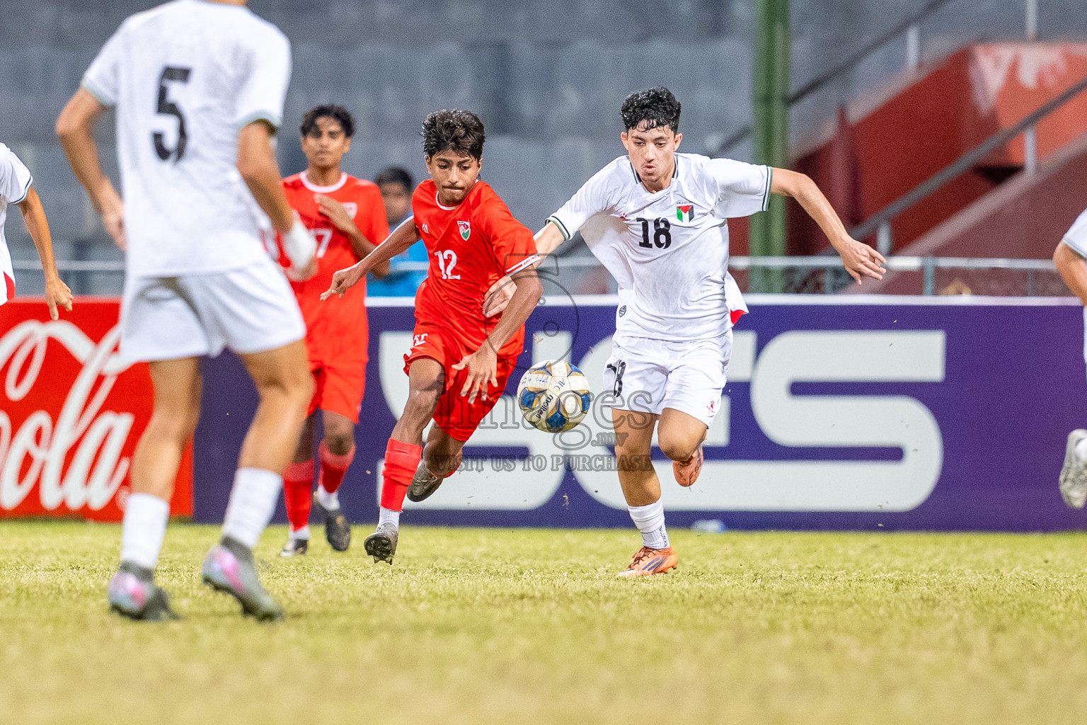 Maldives vs Palestine in the second under 17 friendly held in National Football Stadium, Male', Maldives on Saturday, 15 November 2025. 
Photos: Mohamed Mahfooz Moosa / Images.mv