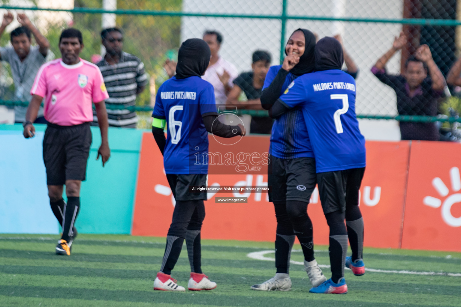 Maldives Ports Limited vs Dhivehi Sifainge Club in the semi finals of 18/30 Women's Futsal Fiesta 2019 on 27th April 2019, held in Hulhumale Photos: Hassan Simah / images.mv