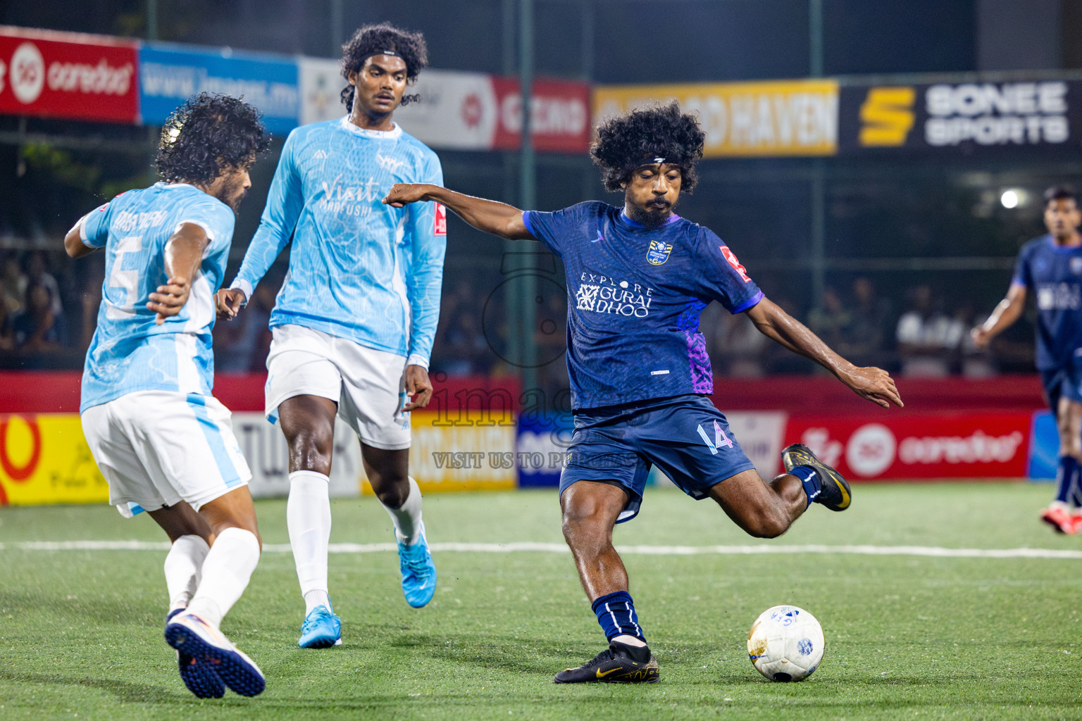 K Maafushi vs K Guraidhoo in Kaafu Atoll Semi Final in Day 24 of Golden Futsal Challenge 2025 was held on Tuesday , 28th January 2025, in Hulhumale', Maldives. Photos: Nausham Waheed / images.mv