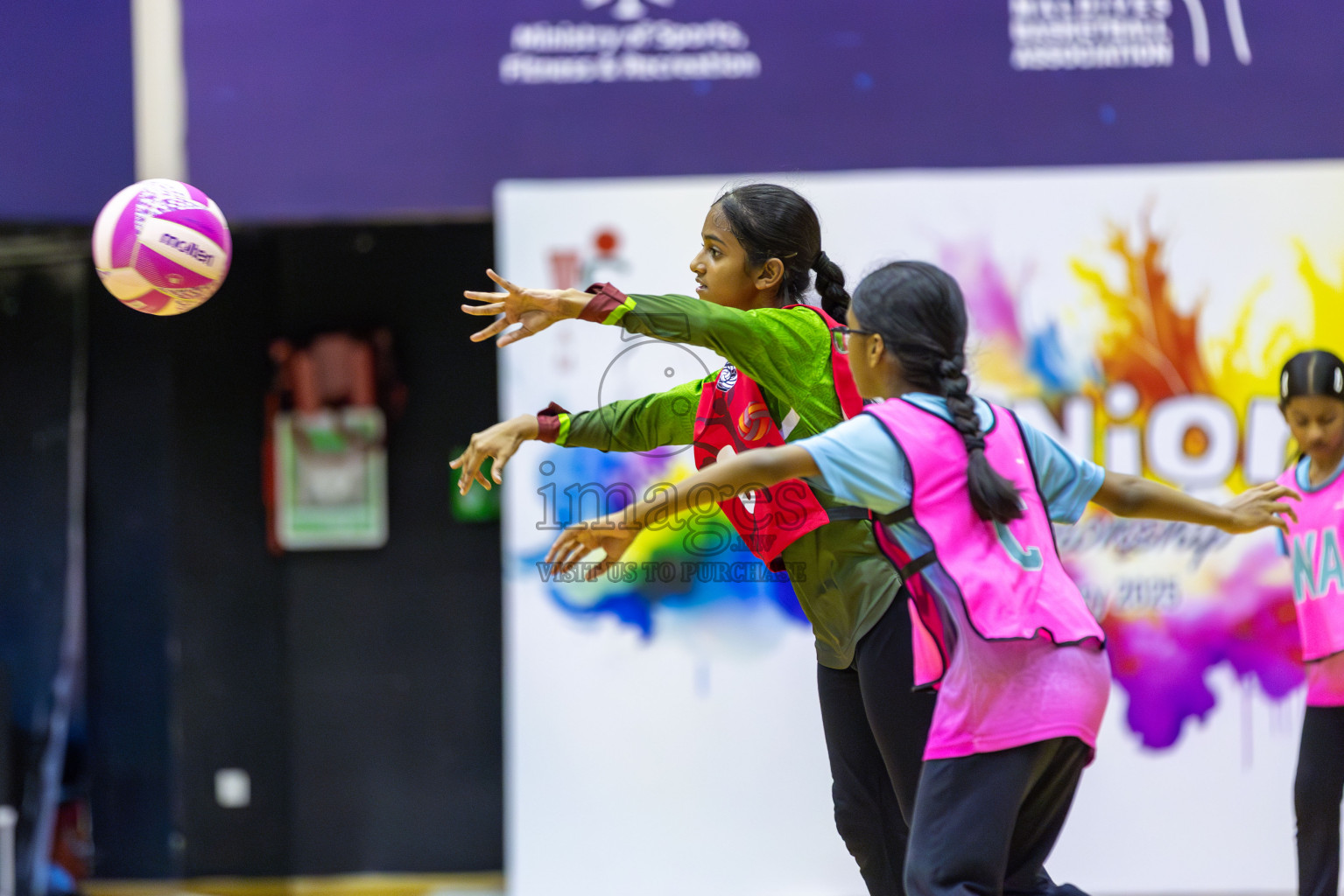 Fionti A Team vs Netkids B in Day 3 of 3rd Netball Junior Championship, held at Social Center on Wednesday 22nd January 2025 . Photos: Shuu Abdul Sattar / images.mv