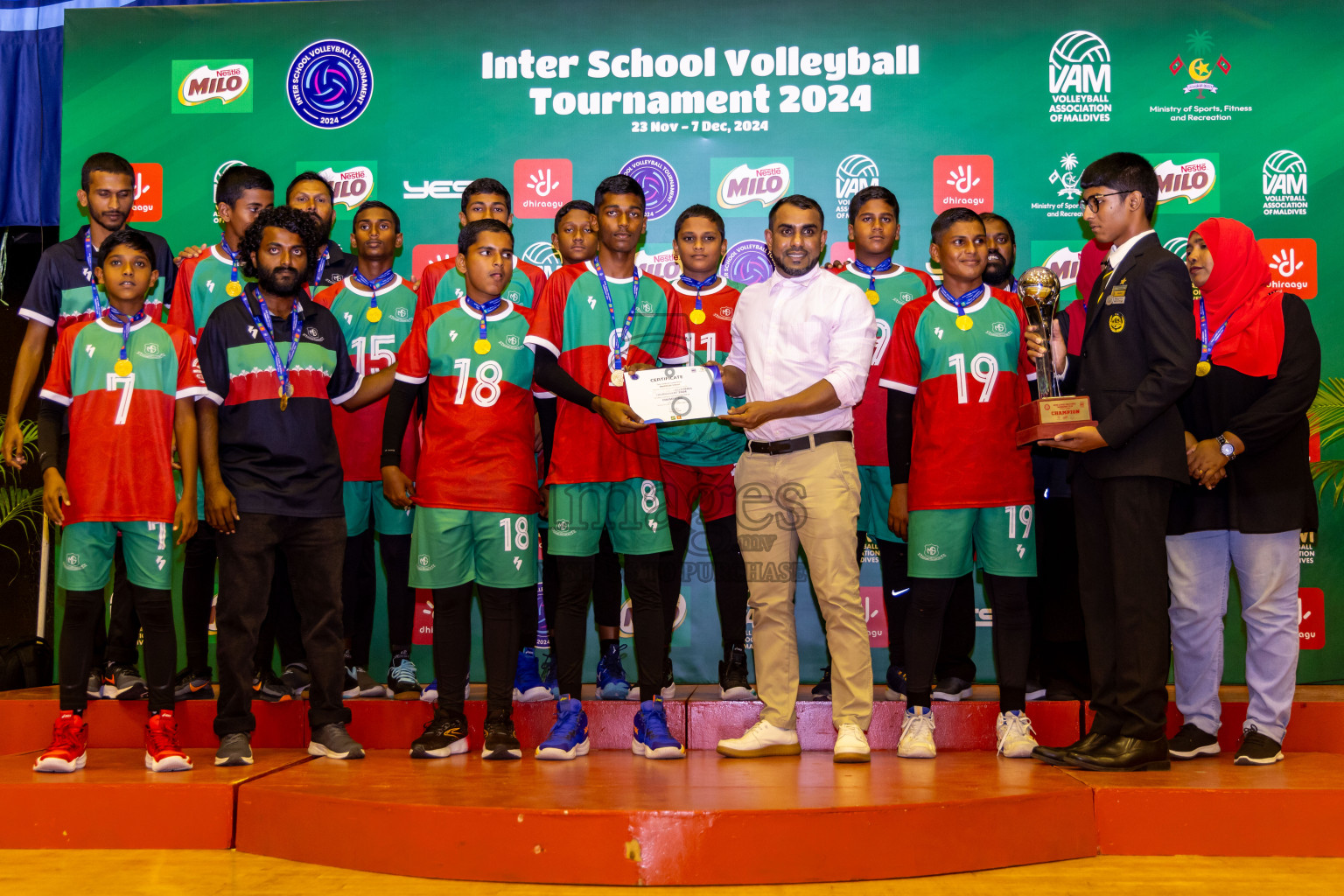 Finals of Interschool Volleyball Tournament 2024 was held in Social Center at Male', Maldives on Friday, 6th December 2024. Photos: Nausham Waheed / images.mv