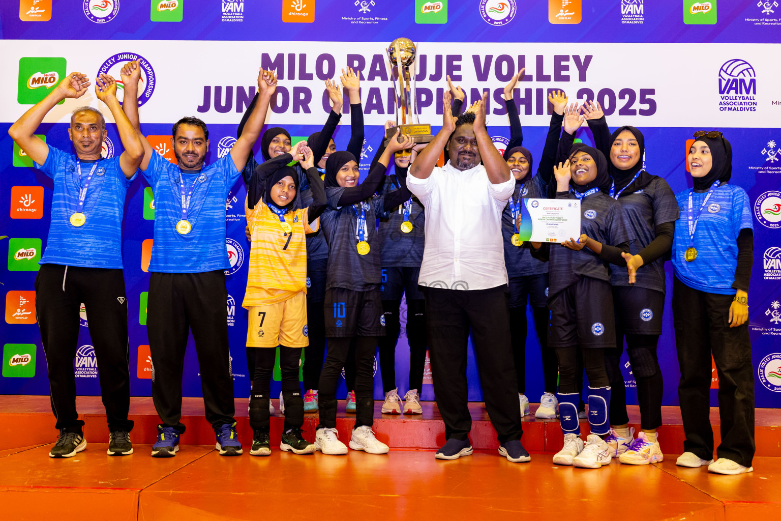 Male' City Team 1 vs Male' City Team 3 in the Finals of MILO Raajje Volley Junior Championship 2025 (U19 Girls) was held in Social Center Indoor Hall, Maldives on Sunday, 28th September 2025. Photos: Nausham Waheed / images.mv