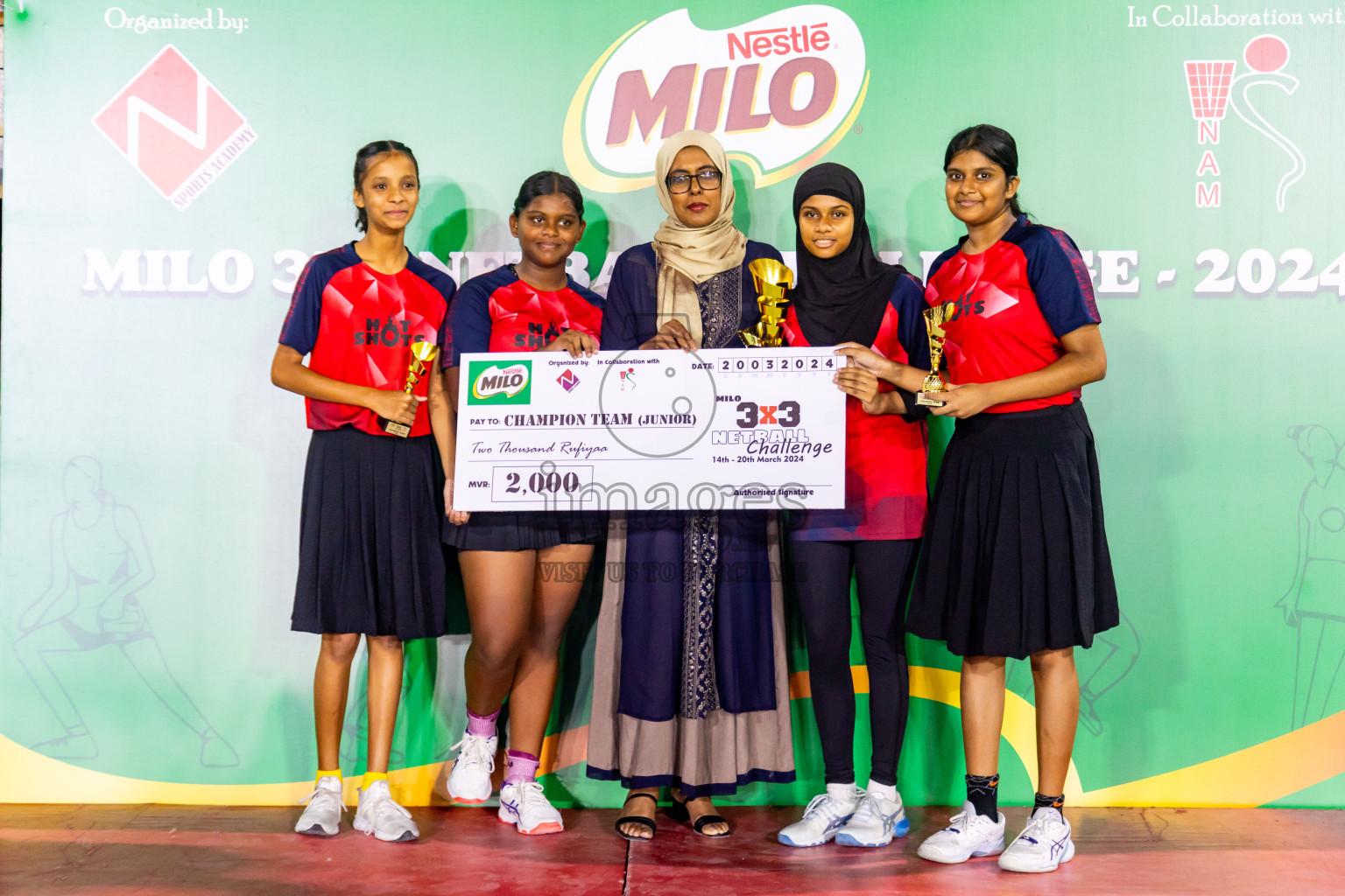 Final of MILO 3x3 Netball Challenge 2024 was held in Ekuveni Netball Court at Male', Maldives on Thursday, 20th March 2024. Photos: Nausham Waheed / images.mv