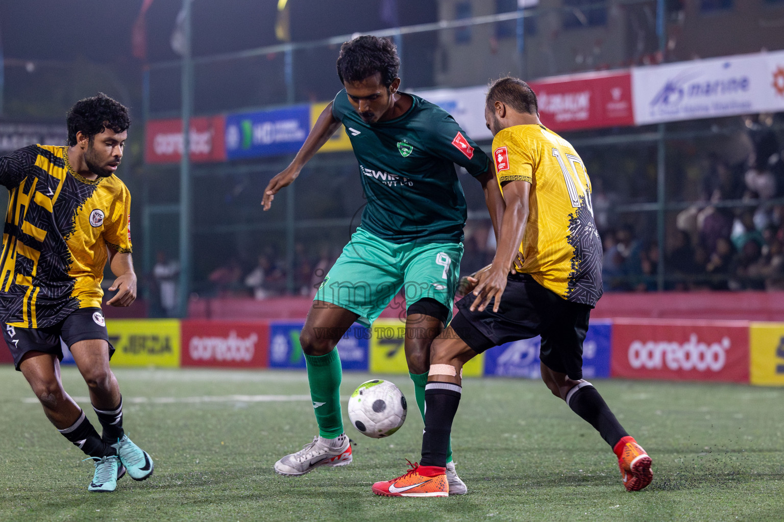 M. Naalaafushi vs M. Maduvvari in Day 28 of Golden Futsal Challenge 2024 was held on Sunday , 11th February 2024 in Hulhumale', Maldives Photos: Mohamed Mahfooz Moosa / images.mv