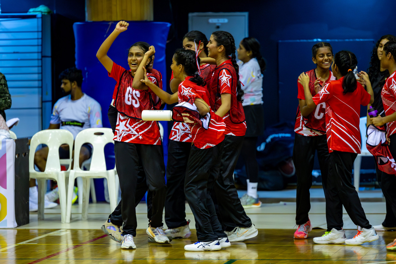 Iskandhar School vs Ghiyasuddin International School in the U15 Finals of Inter-school Netball Tournament held in Social Center at Male', Maldives on Monday, 26th August 2024. Photos: Hassan Simah / images.mv