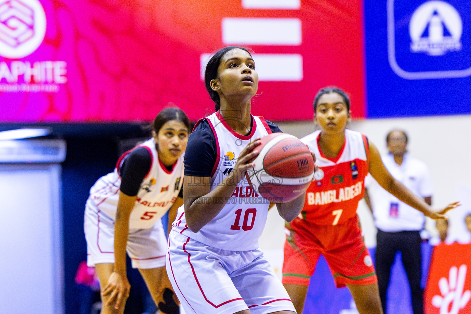 Maldives vs Bangladesh in Day 1 of Under 16 Woman's Asian Cup SABA Qualifiers 2025 was held in Social Center, Male', Maldives on 12th June 2025. Photos: Nausham Waheed / images.mv