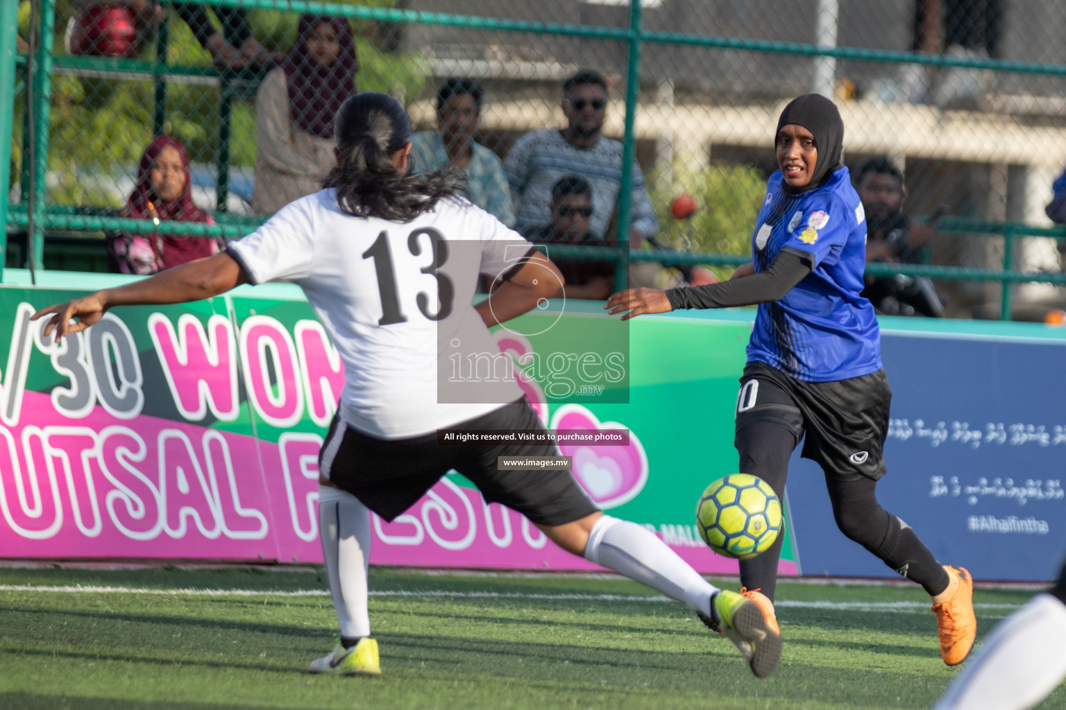 Maldives Ports Limited vs Dhivehi Sifainge Club in the semi finals of 18/30 Women's Futsal Fiesta 2019 on 27th April 2019, held in Hulhumale Photos: Hassan Simah / images.mv