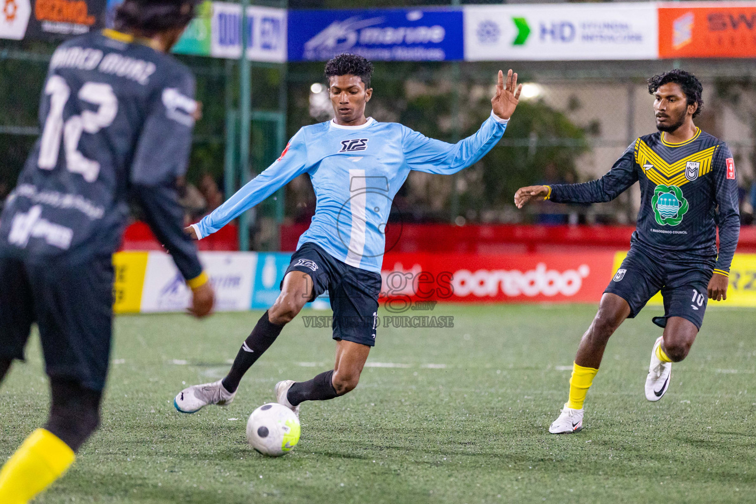 F Magoodhoo vs F Feeali in Day 17 of Golden Futsal Challenge 2024 was held on Wednesday, 31st January 2024, in Hulhumale', Maldives Photos: Hassan Simah / images.mv