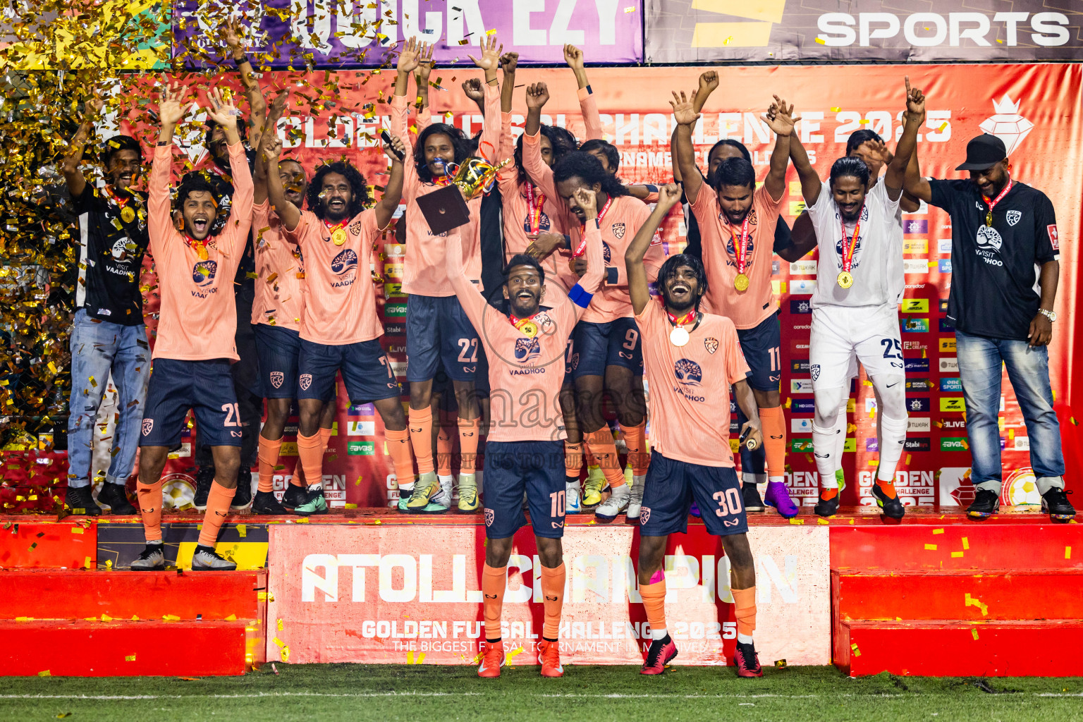 GDh Vaadhoo vs GDh Gadhdhoo in Gaafu Dhaal Atoll Final in Day 24 of Golden Futsal Challenge 2025 was held on Tuesday , 28th January 2025, in Hulhumale', Maldives. Photos: Nausham Waheed / images.mv