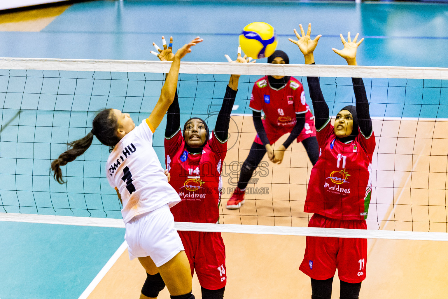 Sri Lanka vs Maldives in Semi Final of CAVA U20 Woman's Volleyball Championship 2024 was held in Social Center, Male', Maldives on 22nd July 2024. Photos: Nausham Waheed / images.mv