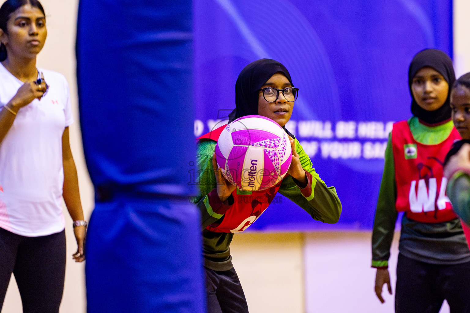 N Sports Academy B vs Fiontti Sports Club U11 Finals of 3rd Netball Junior Championship, held at Social Center on Saturday, 25th January 2025 . Photos: Nausham Waheed / images.mv