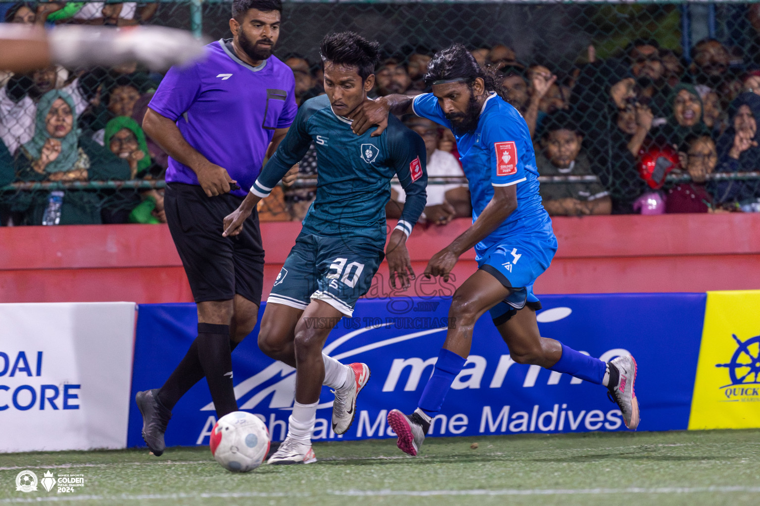 R Dhuvaafaru vs R Alifushi in Day 18 of Golden Futsal Challenge 2024 was held on Thursday, 1st February 2024, in Hulhumale', Maldives Photos: Mohamed Mahfooz Moosa, / images.mv