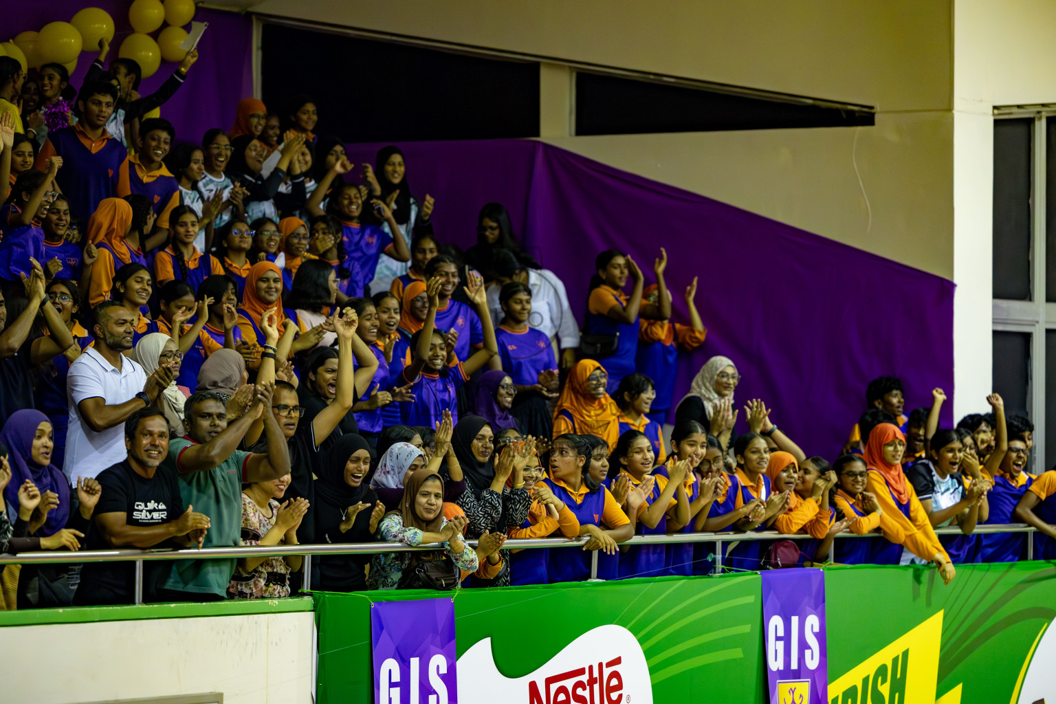 Iskandhar School vs Ghiyasuddin International School in the U15 Finals of Inter-school Netball Tournament held in Social Center at Male', Maldives on Monday, 26th August 2024. Photos: Hassan Simah / images.mv