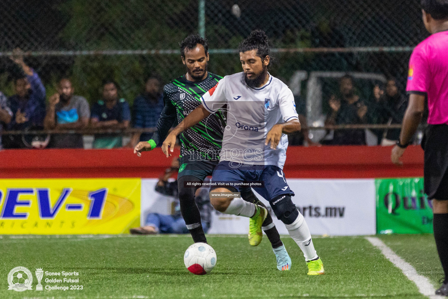 Sh. Feevah vs Sh. Lhaimagu in Day 4 of Golden Futsal Challenge 2023 on 08 February 2023 in Hulhumale, Male, Maldives