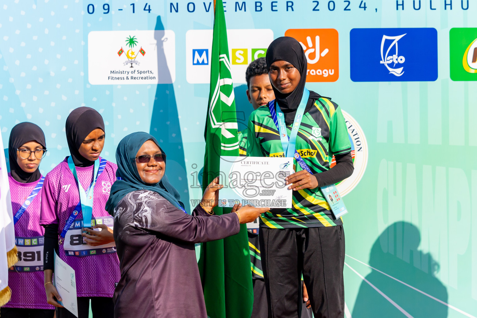 Day 3 of MWSC Interschool Athletics Championships 2024 held in Hulhumale Running Track, Hulhumale, Maldives on Monday, 11th November 2024. Photos by: Nausham Waheed / Images.mv