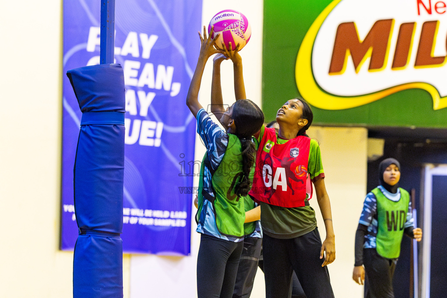Fiontti Sports Club vs High Flyers U13 Finals of 3rd Netball Junior Championship, held at Social Center on Saturday, 25th January 2025 . Photos: Nausham Waheed / images.mv