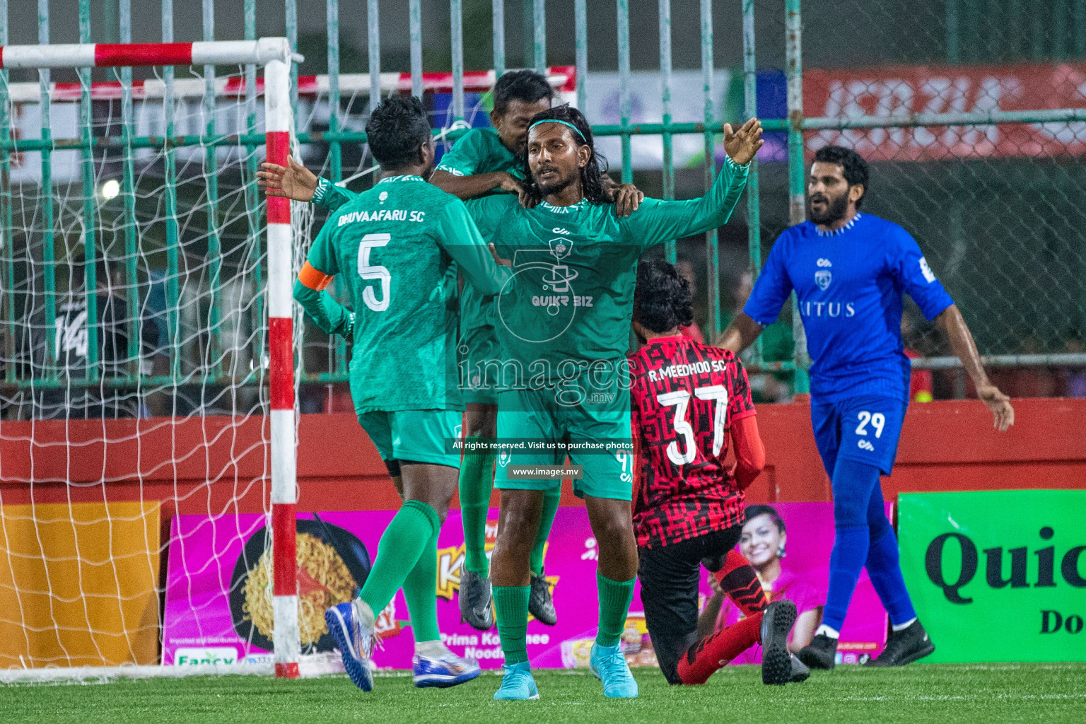 R. Meedhoo vs R. Dhuvaafaru in Day 2 of Golden Futsal Challenge 2023 on 06 February 2023 in Hulhumale, Male, Maldives