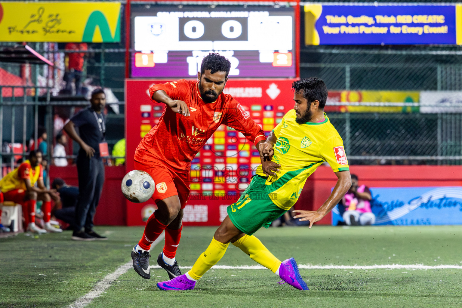 Gdh Vaadhoo vs GA Dhevvadhoo in zone round on Day 32 of Golden Futsal Challenge 2025 was held on Wednesday , 5th February 2025, in Hulhumale', Maldives. Photos: Nausham Waheed / images.mv