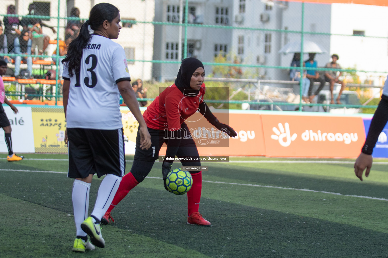 Maldives Ports Limited vs Dhivehi Sifainge Club in the semi finals of 18/30 Women's Futsal Fiesta 2019 on 27th April 2019, held in Hulhumale Photos: Hassan Simah / images.mv