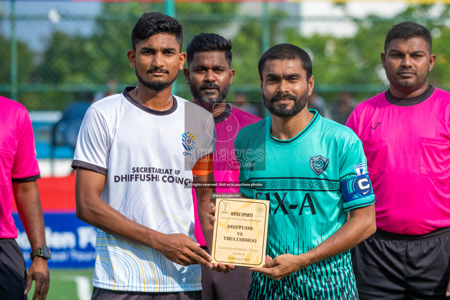 K. Dhiffushi vs K. Thulusdhoo in Day 6 of Golden Futsal Challenge 2023 on 10 February 2023 in Hulhumale, Male, Maldives