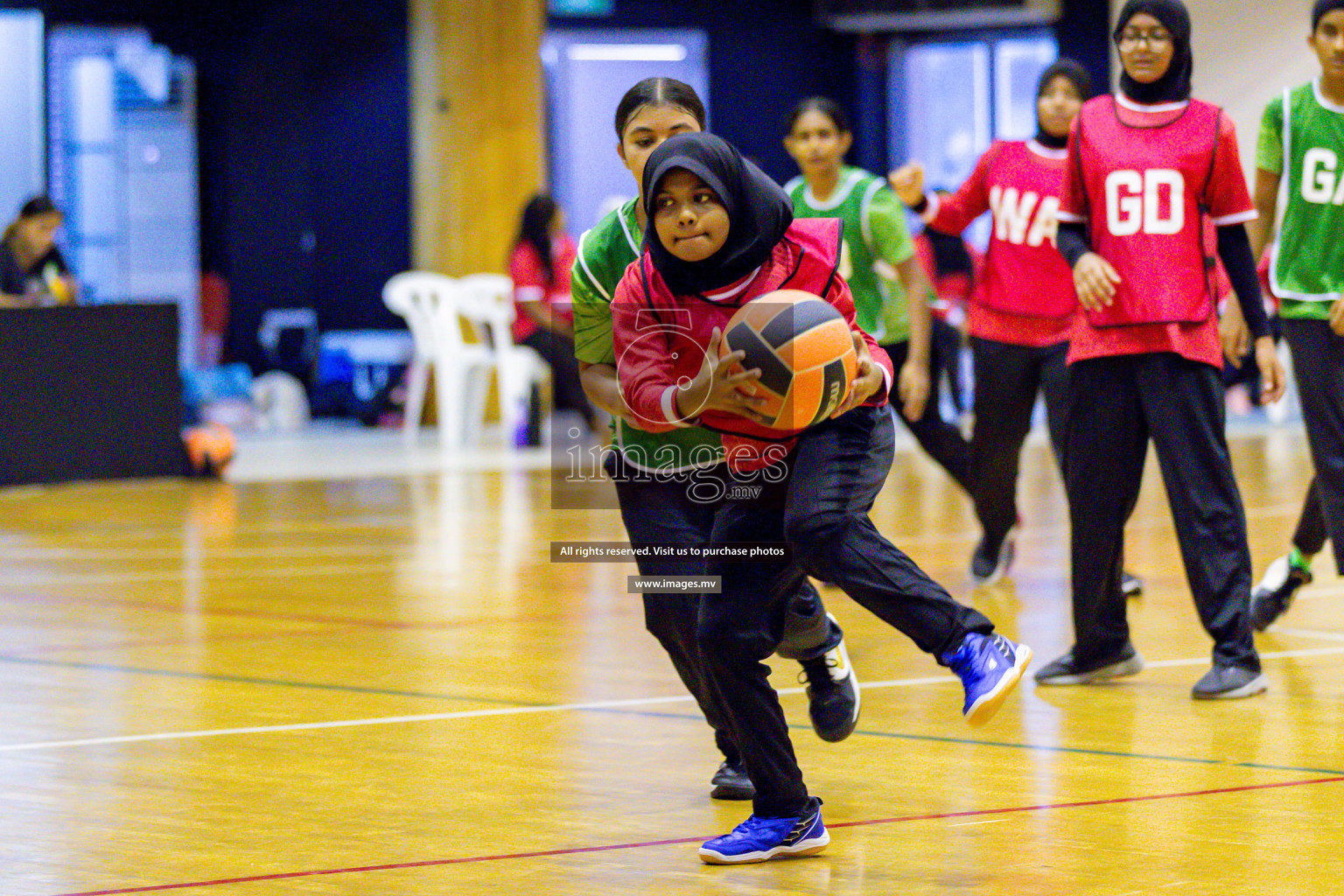 Day 9 of 24th Interschool Netball Tournament 2023 was held in Social Center, Male', Maldives on 4th November 2023. Photos: Hassan Simah / images.mv