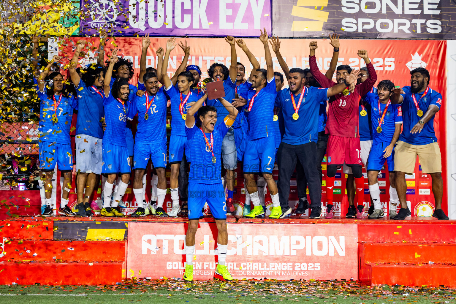 Lh Naifaru vs Lh Kurendhoo in Lhaviyani Atoll Finals Day 26 of Golden Futsal Challenge 2025 was held on Thursday , 30th January 2025, in Hulhumale', Maldives. Photos: Nausham Waheed / images.mv