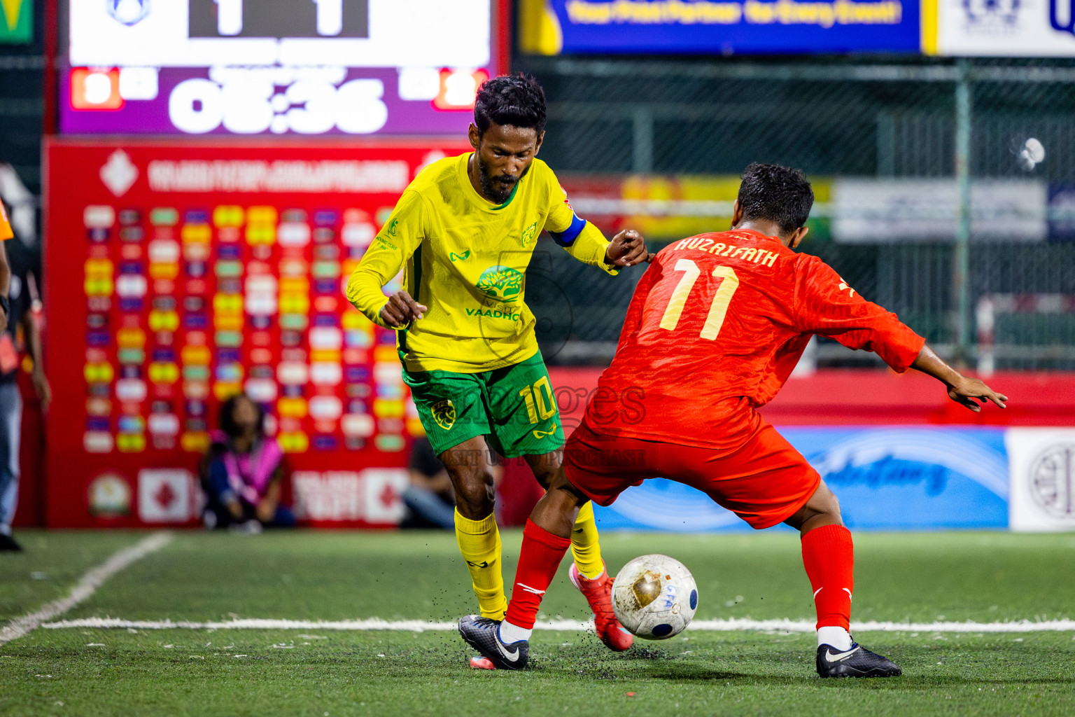 Gdh Vaadhoo vs GA Dhevvadhoo in zone round on Day 32 of Golden Futsal Challenge 2025 was held on Wednesday , 5th February 2025, in Hulhumale', Maldives. Photos: Nausham Waheed / images.mv