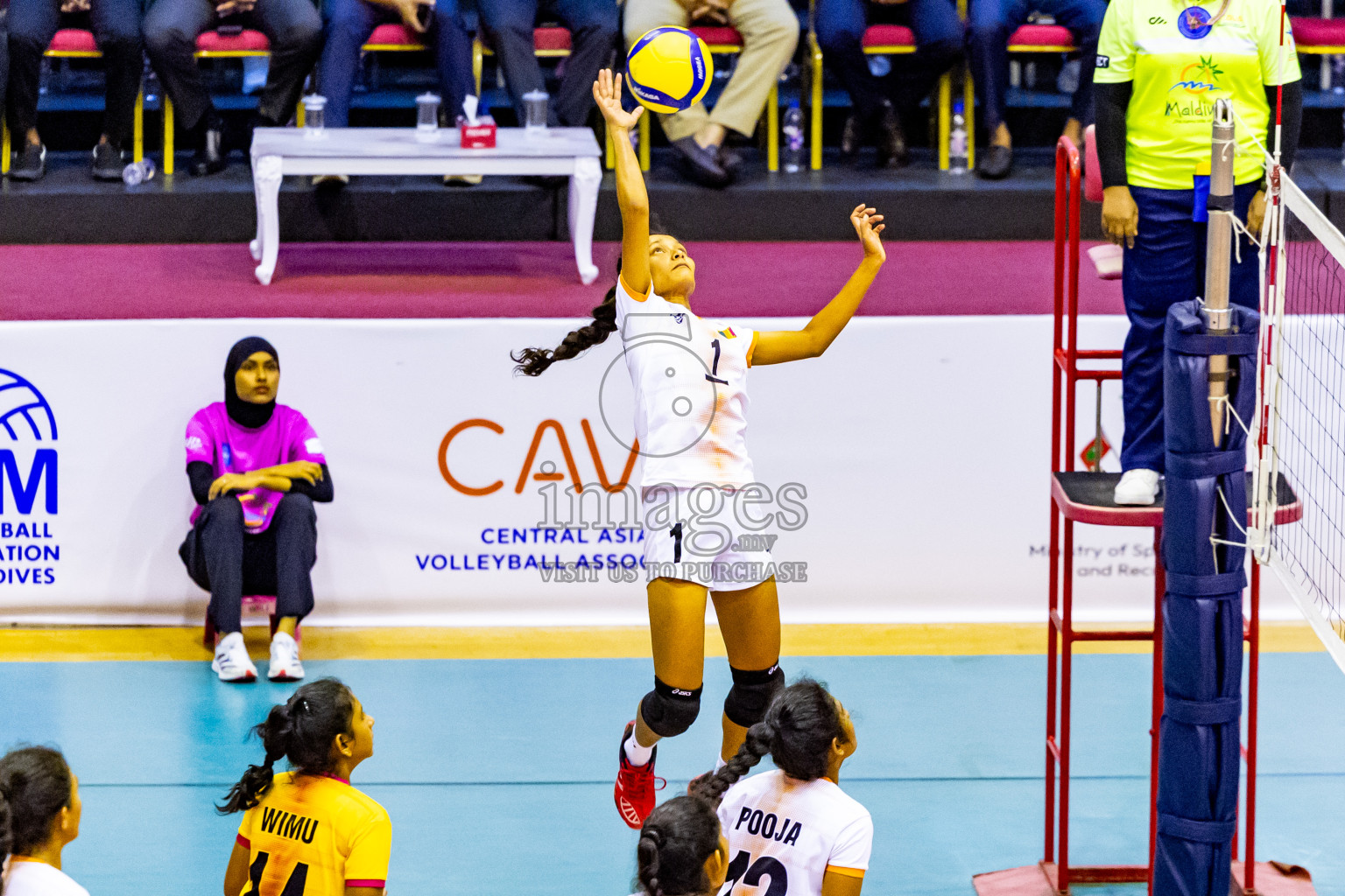 Nepal vs Sri Lanka in Day 1 of CAVA U20 Woman's Volleyball Championship 2024 was held in Social Center, Male', Maldives on 18th July 2024. Photos: Nausham Waheed / images.mv