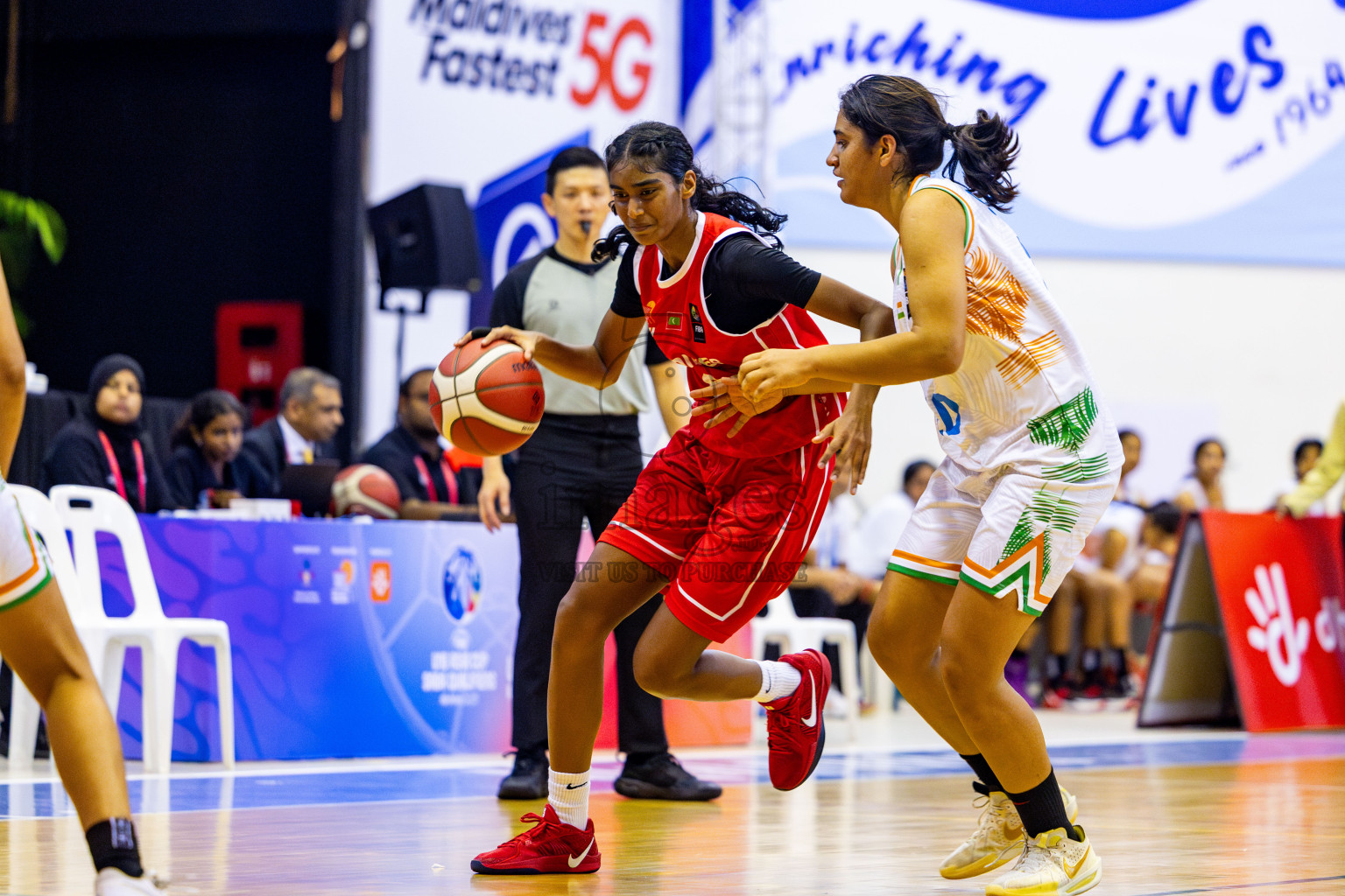 Maldives vs India in Day 3 of Under 16 Woman's Asian Cup SABA Qualifiers 2025 was held in Social Center, Male', Maldives on Saturday, 14th June 2025. Photos: Nausham Waheed / images.mv